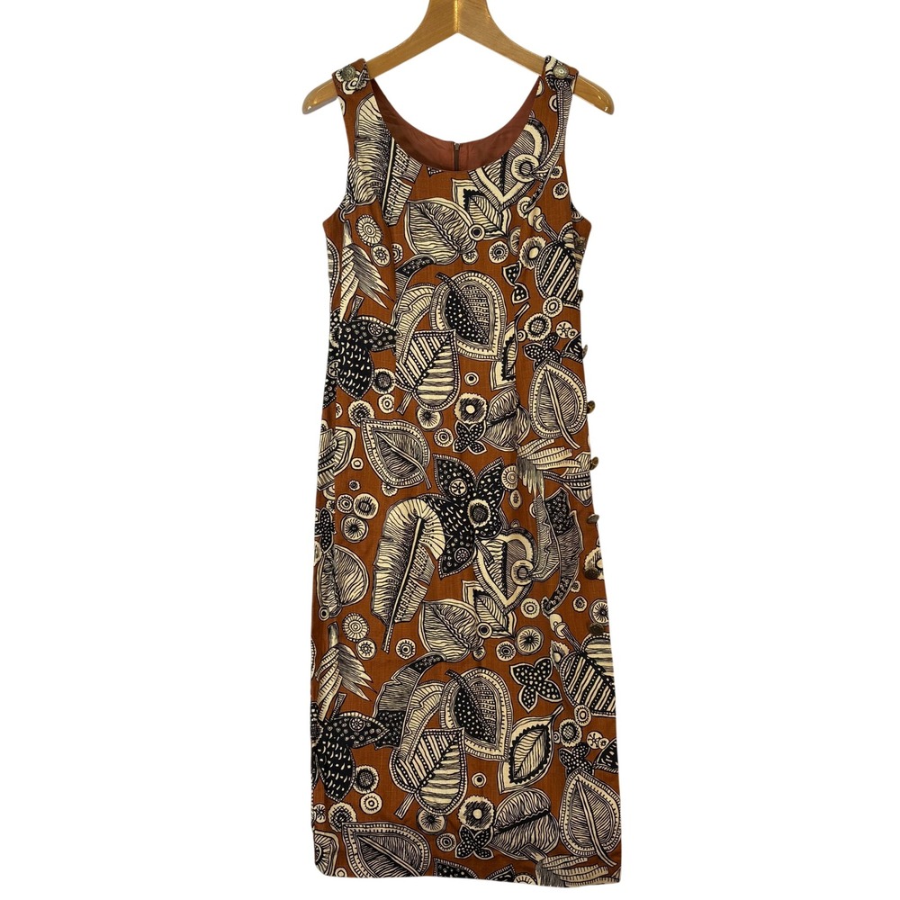 Vtg Jessica Howard Linen Blend Rust Floral Sheath Dress Women 12 Boho Artsy 90s